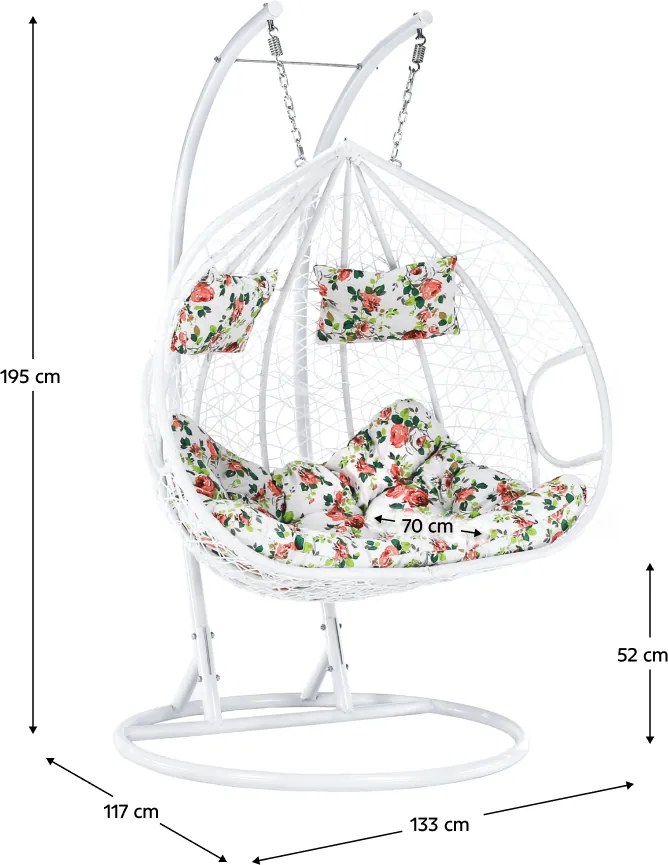 Függő dupla fotel, fehér/minta virág, DALVEA 2 NEW