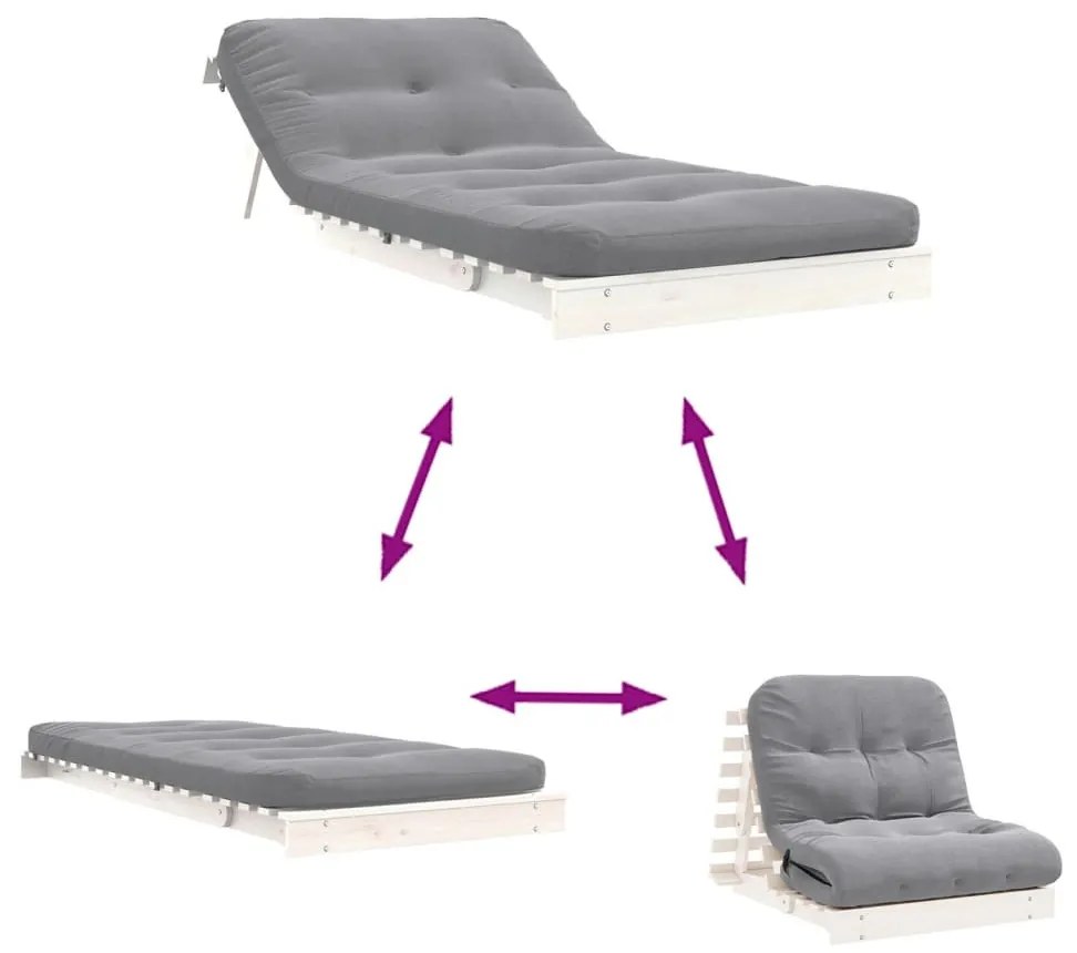 fehér tömör fenyőfa futon kanapéágy matraccal 90 x 206 x 11 cm