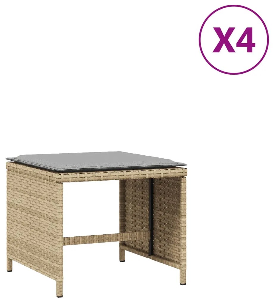 4 db vegyes bézs polyrattan kerti szék párnával 40x40x35 cm