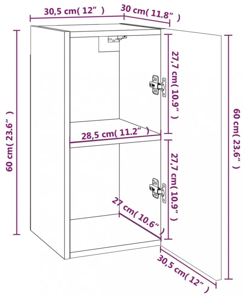 4 db barna tölgy színű szerelt fa TV-szekrény 30,5 x 30 x 60 cm