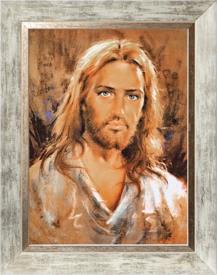 Jézus Krisztus Vallásos Kép Fehér Díszített Keretben 30X40