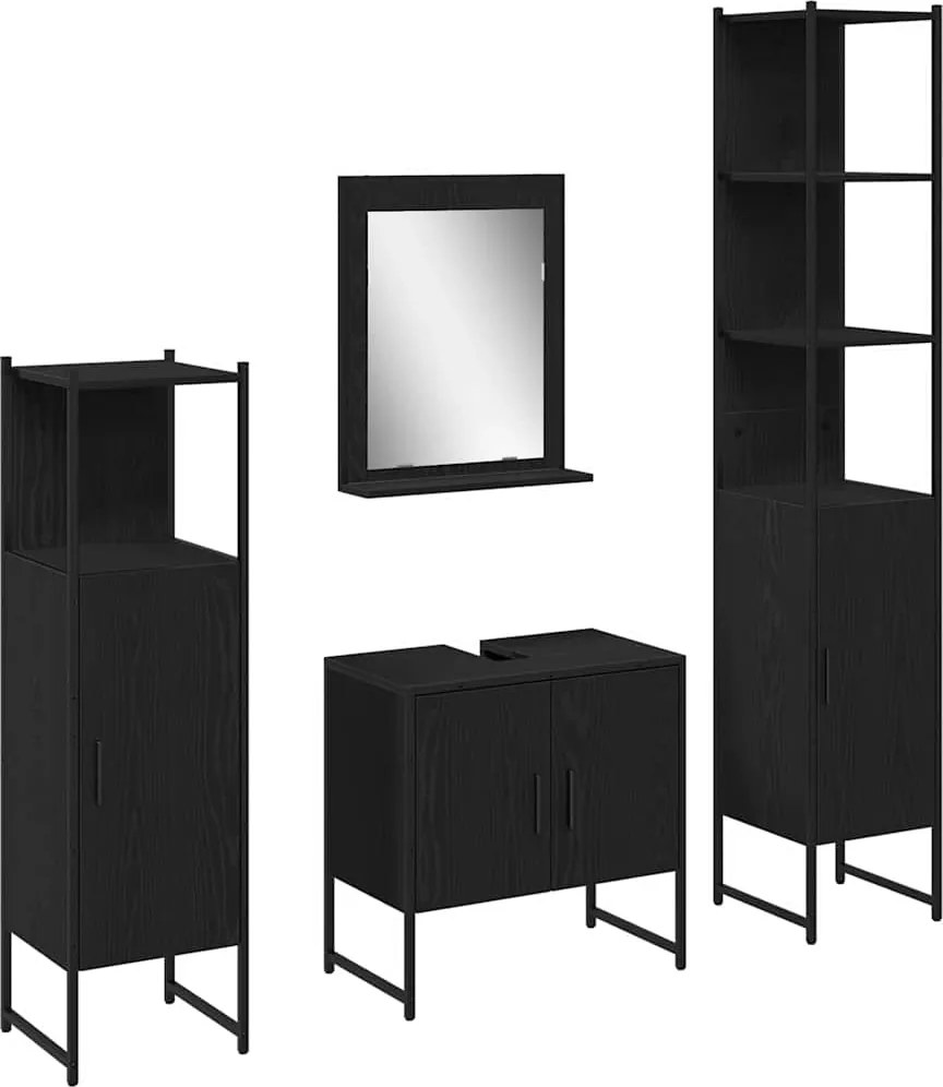 vidaXL Fürdőszoba bútor szett polcokkal tárolóval 4 pcs Fekete Faanyag