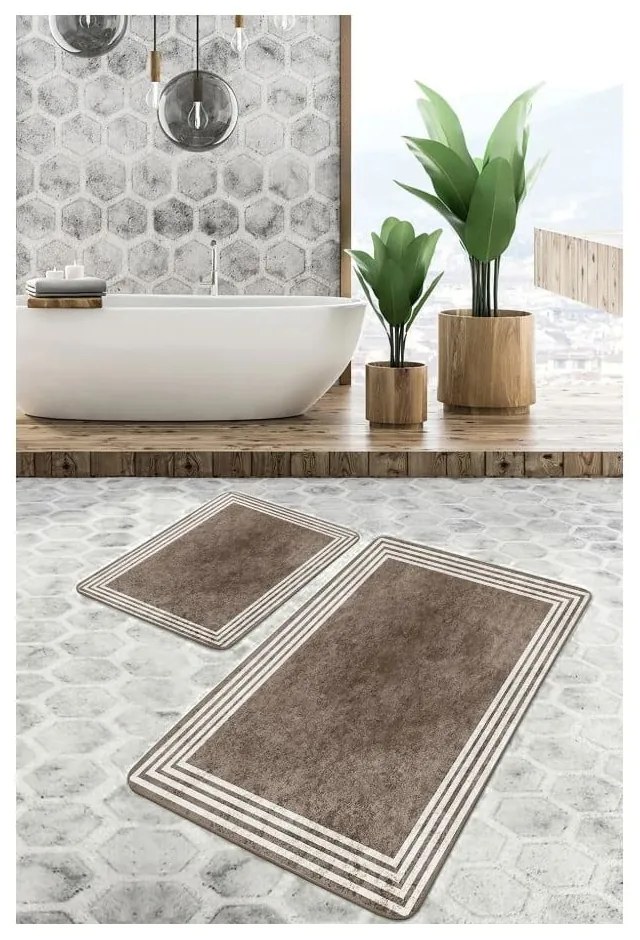 Szürkésbarna bársony fürdőszobai kilépő szett 2 db-os 60x100 cm – Mila Home