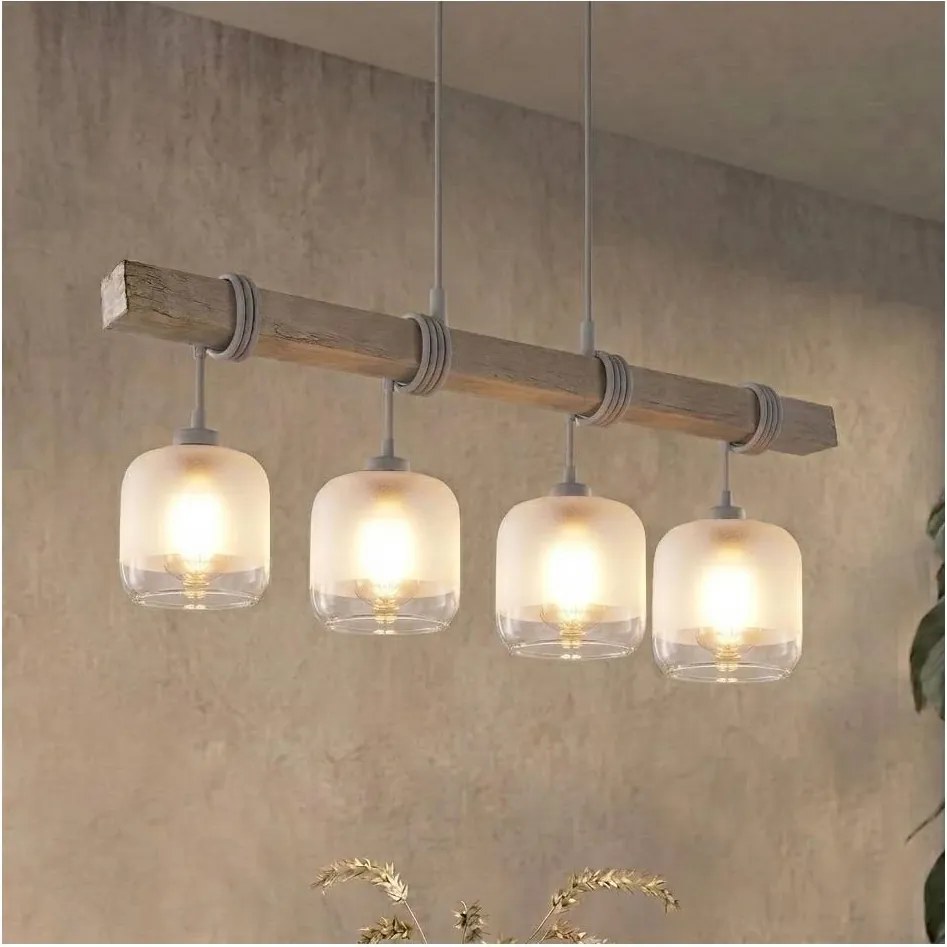 BRILAGI - Kábellel függesztett csillár WOOD GLASS 4xE27/60W/230V fenyő/szürke/fehér