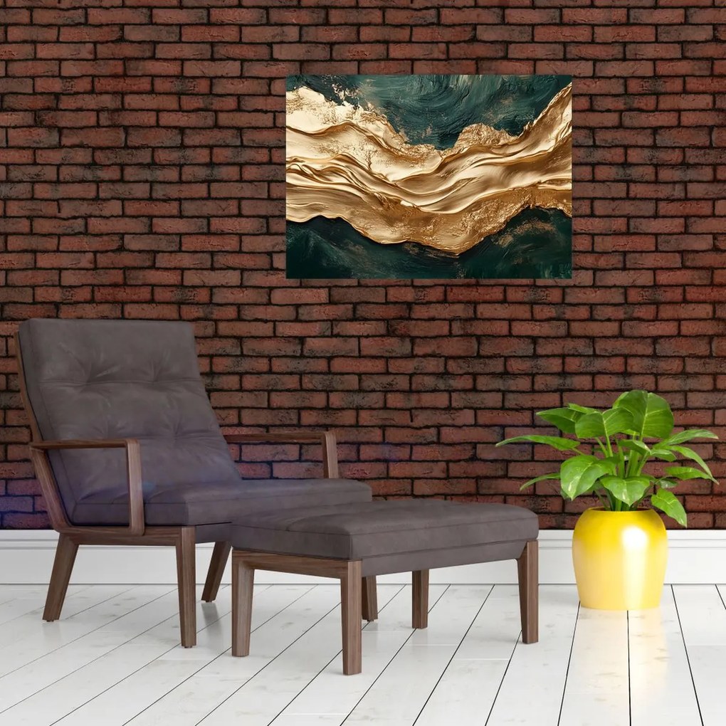 Üveg kép - Zöld absztrakció arannyal II. (70x50 cm)
