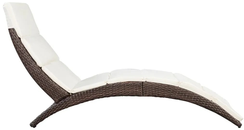 Barna összecsukható polyrattan napozóágy párnával