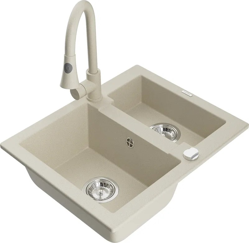 Mexen Carlos gránit mosogató 1,5-medencés Elia konyhai csappal, bézs - 6518-69-670101-69