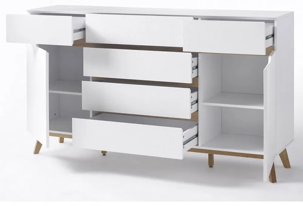 Cervo polcos-fiókos komód, matt fehér MDF, 169 cm