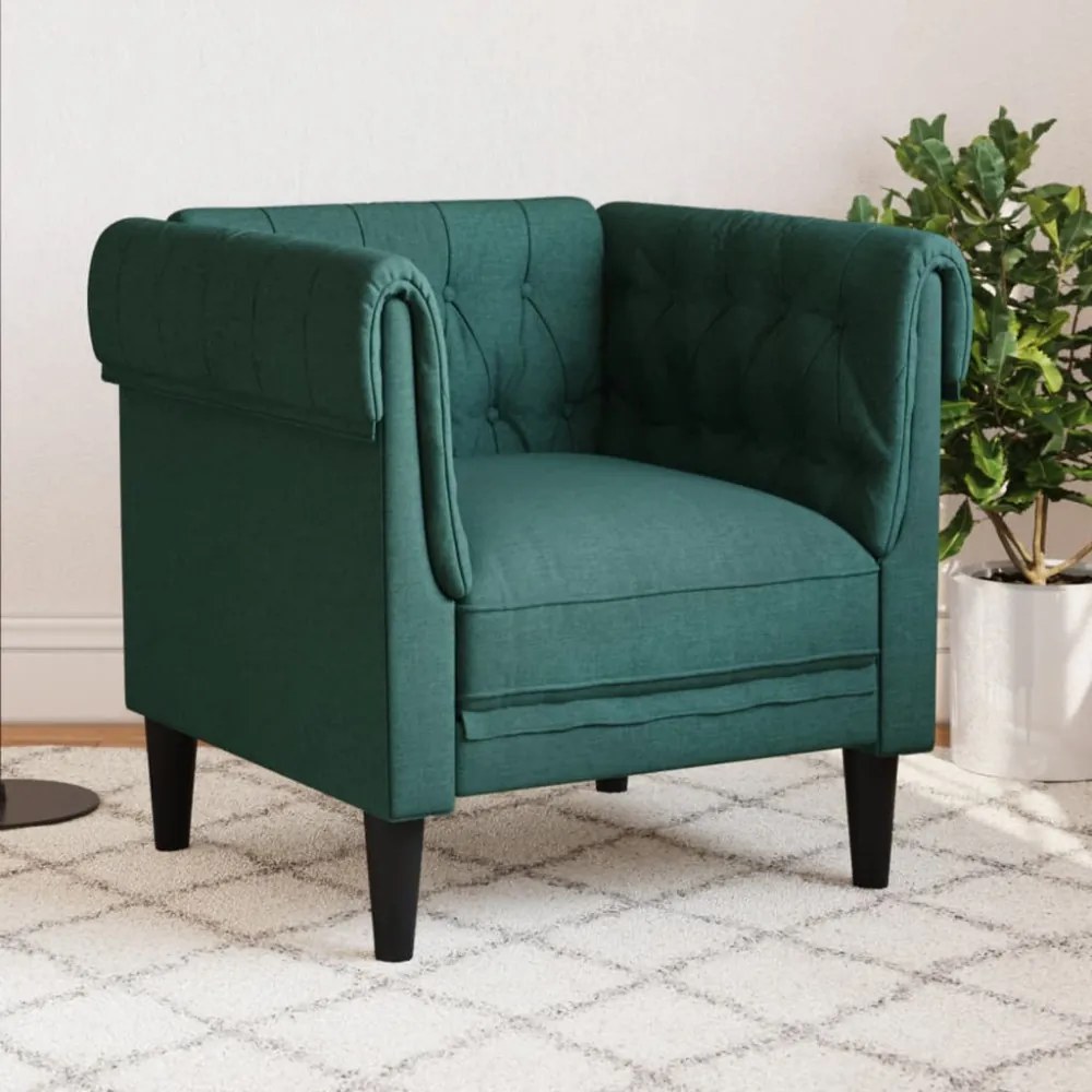 sötétzöld szövet Chesterfield kanapé