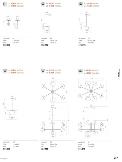 Redo 01-2735 - PLATO rúdon függő csillár 8xG9/10W/230V arany
