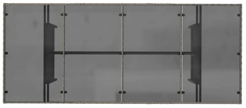 szürke polyrattan üveglapos kerti asztal 190 x 80 x 75 cm