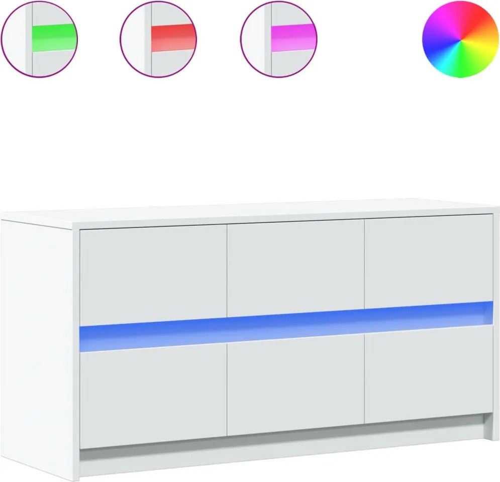 vidaXL fehér szerelt fa TV-szekrény LED-ekkel 100 x 34 x 50 cm