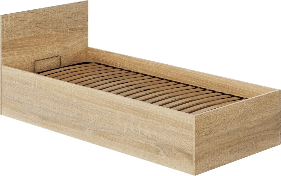 Ágy fém ráccsal és tárolóhellyel, 90x200, sonoma tölgy, DOLI