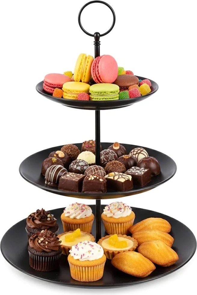 Porcelán patera 3 szintes fekete loft muffin desszertek Vilde