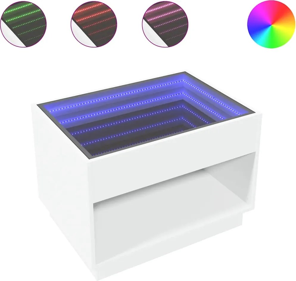 vidaXL fehér végtelen hatású LED-es dohányzóasztal 70 x 50 x 50 cm