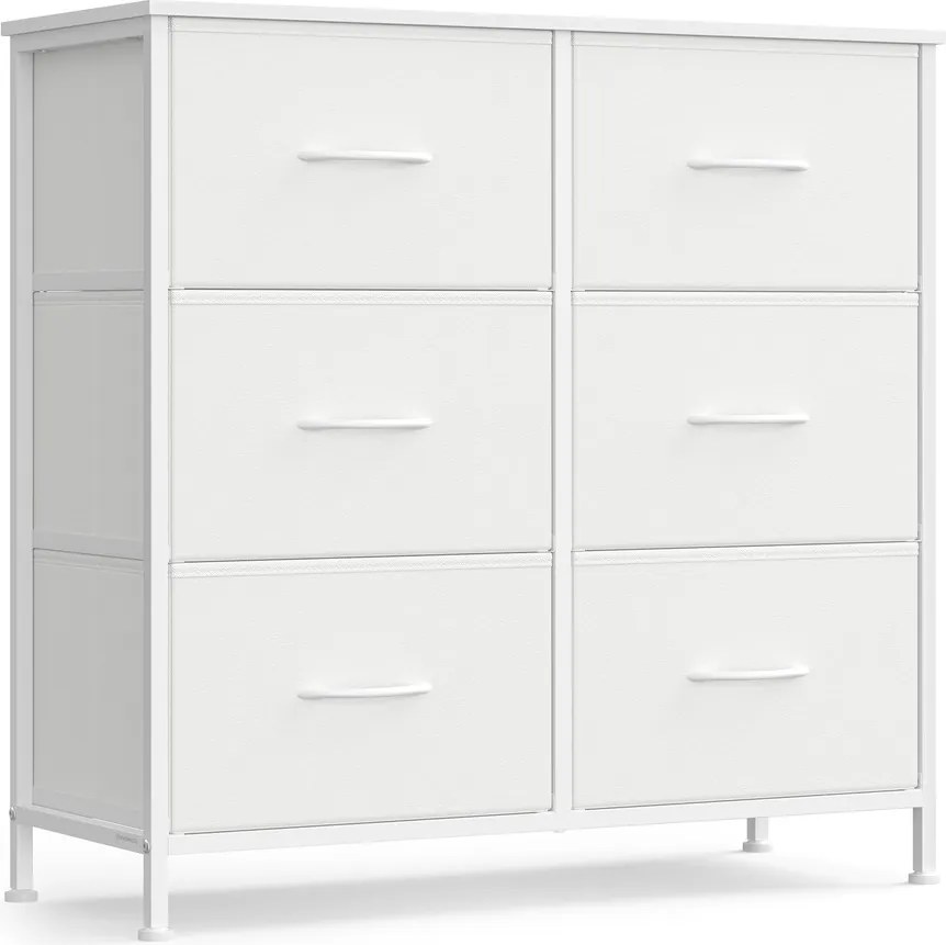 BELLAH kollekció - Modern komód, fiókos szekrény 6 fiókkal, felhőfehér színben