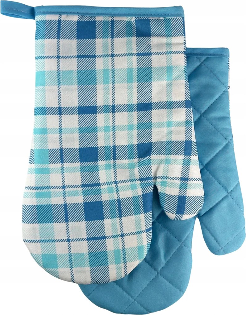 Konyhai kesztyű 18x27 mágnessel 2 db fehér kék cikk-cakk kockás