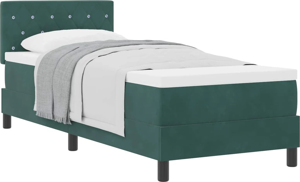 vidaXL Boxrugós ágy matracmal Sötétzöld 80 x 200 cm Bársony
