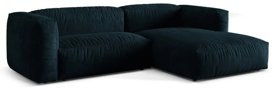 Sötétkék bársony moduláris sarokkanapé (jobb oldali-heverő résszel) Martina – Micadoni