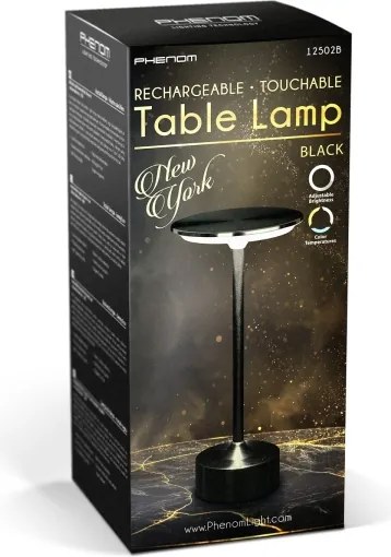 Fényerőszabályozható, újratölthető LED asztali lámpa NEW YORK LED/1,8W/5V 1200 mAh fekete