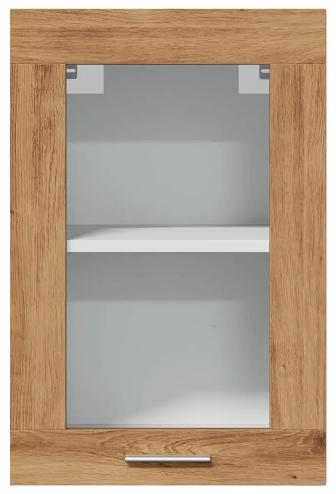 “Lyon” kézműves tölgy színű szerelt fa függő üvegszekrény