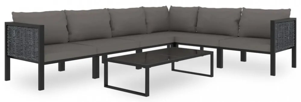 7 részes antracitszürke kerti polyrattan ülőgarnitúra párnákkal