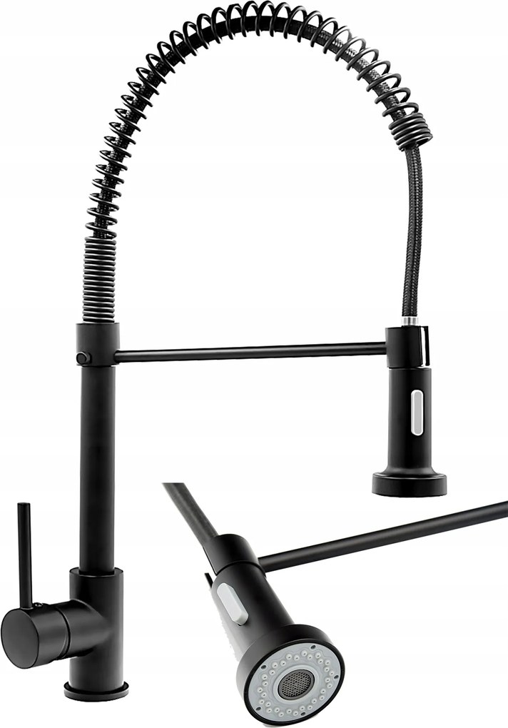 Konyhai Csaptelep Fekete Mosogató Csaptelep Hosszú Spirál Kifolyócső