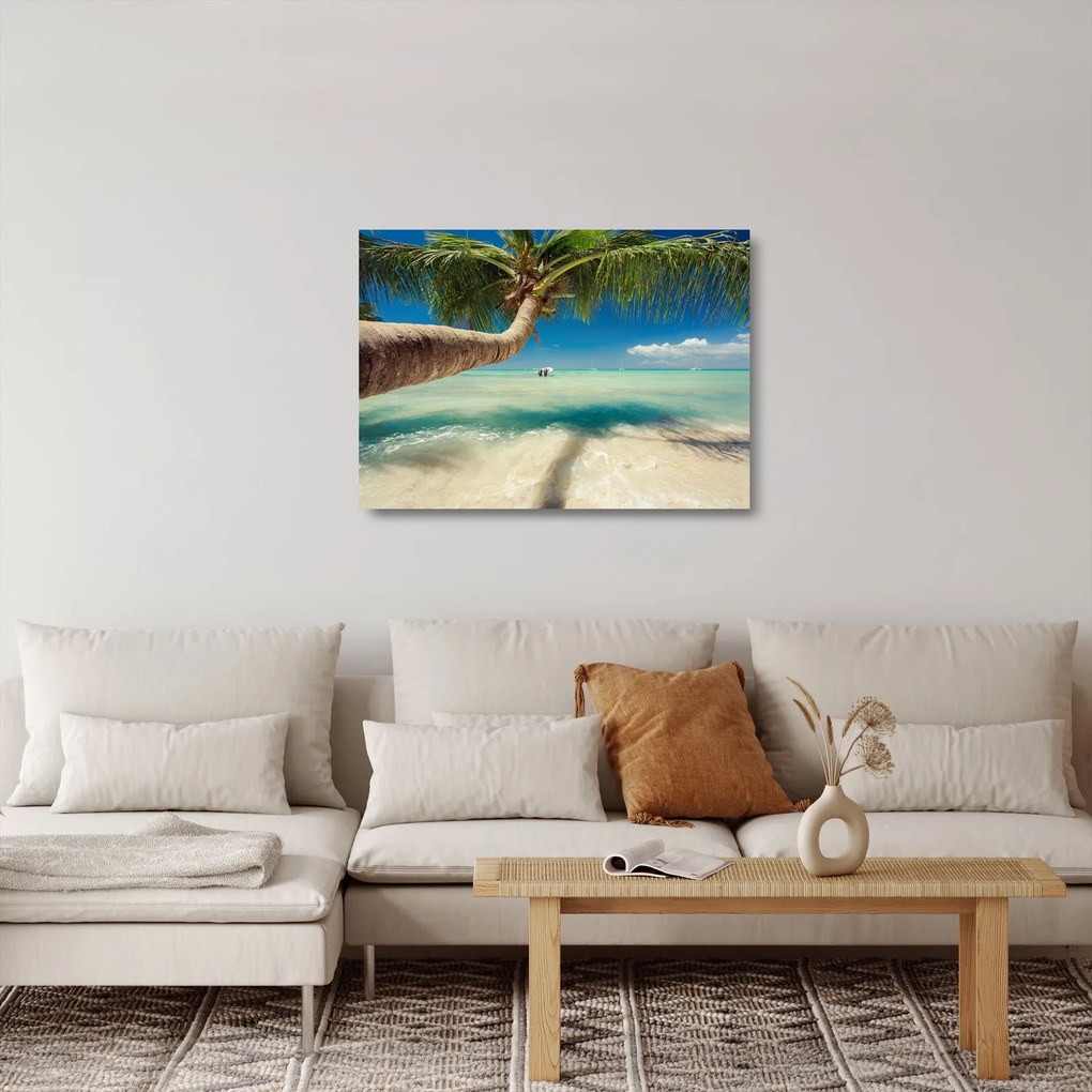Üveg kép - Tiszta tenger pálmafával (70x50 cm)
