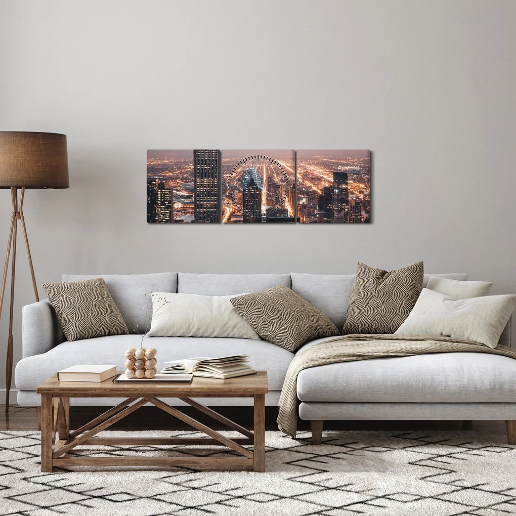 Fényes metropolisz képe (órával) (90x30 cm)