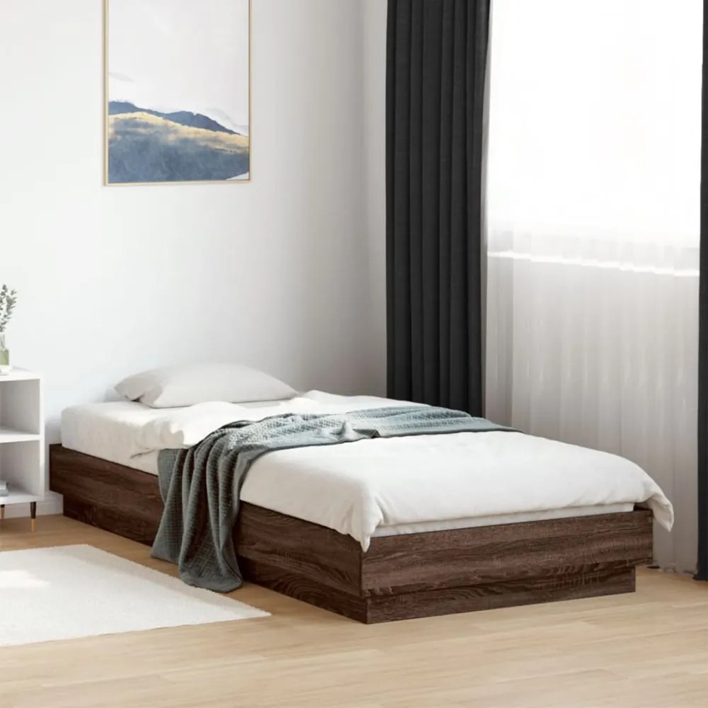 barna tölgy színű ágykeret LED-világítással 90 x 200 cm