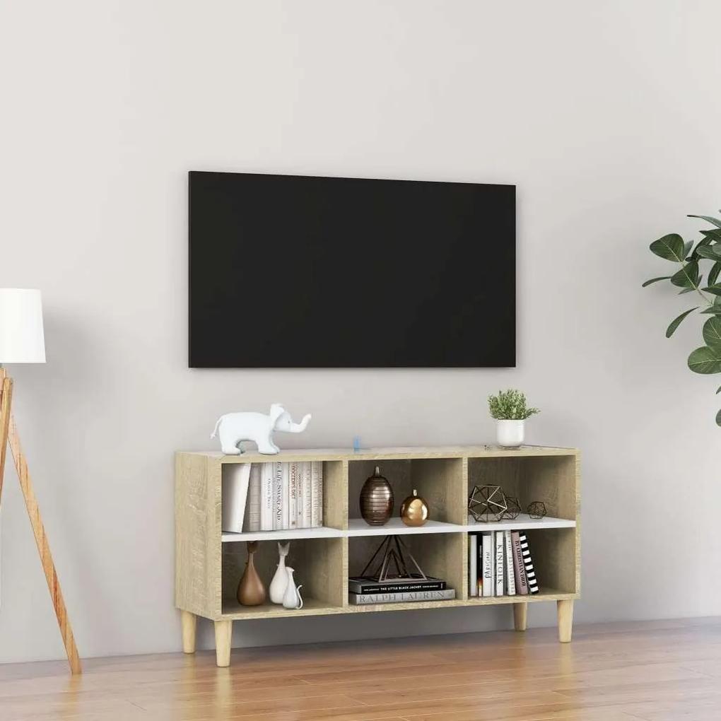 vidaXL fehér és tölgyszínű TV-szekrény tömör falábakkal 103,5x30x50 cm