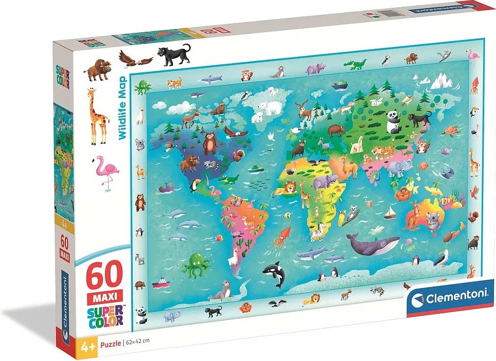Térkép Wildlife 60 db-os maxi puzzle Clementoni