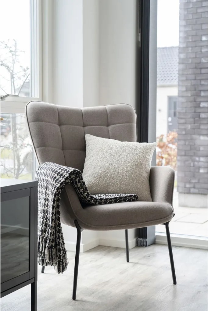 Side pléd, kockás mintázat, 130x180 cm, Fekete/Beige