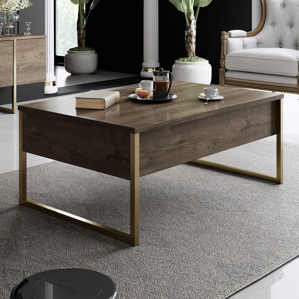 Dohányzóasztal Luxe - Walnut, Gold