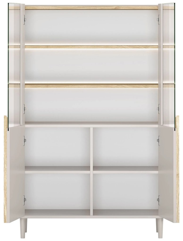 Amilio vitrin 100 cm - kasmír / olajozott tölgy / világos tölgy fogantyú