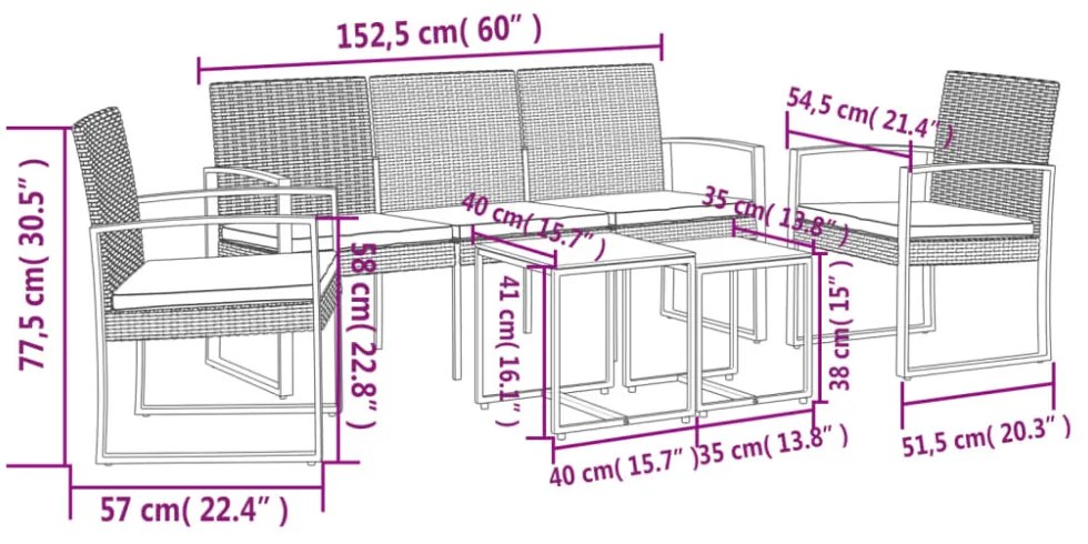 5 részes sötétszürke polyrattan kerti étkezőgarnitúra párnákkal