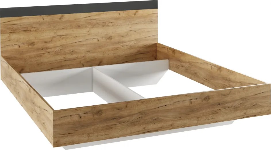 Dupla ágy, 180x200,  tölgy artisan/antracit, GABRIELA