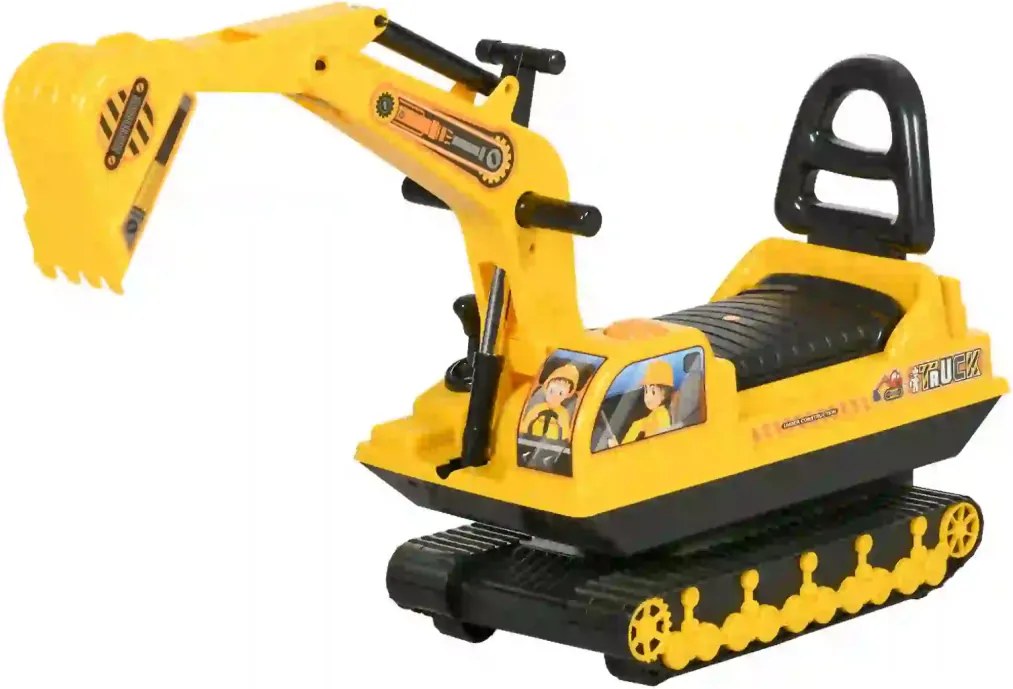 HOMCOM Ride-on kotrógép kanállal és kürttel, gyermek kotrógép tárolóval az ülés alatt, sárga