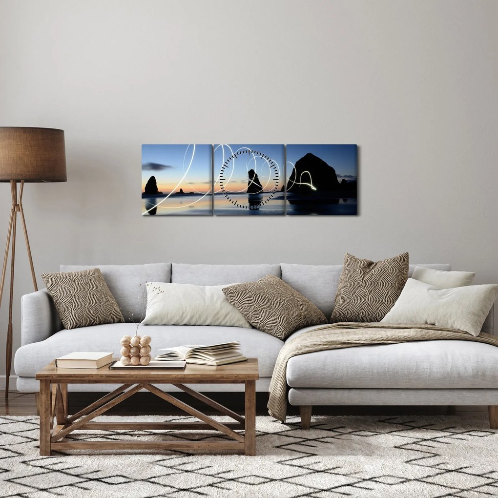 Kép - tengerpart naplementekor (órával) (90x30 cm)