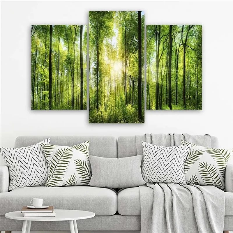 Gario Vászonkép Napsugarak a zöld erdoben - 3 részes Méret: 90 x 60 cm