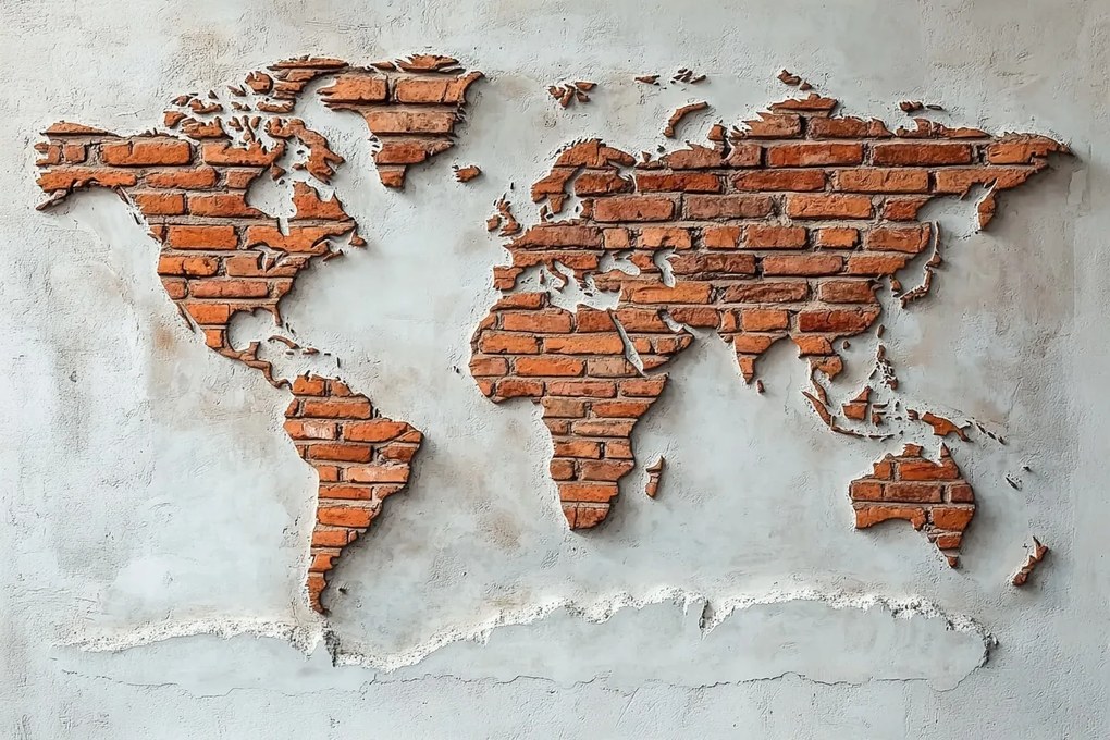 Fotótapéta Flizelina Fal Beton Térkép Világ Kontinens Tégla 416x290 ragasztó