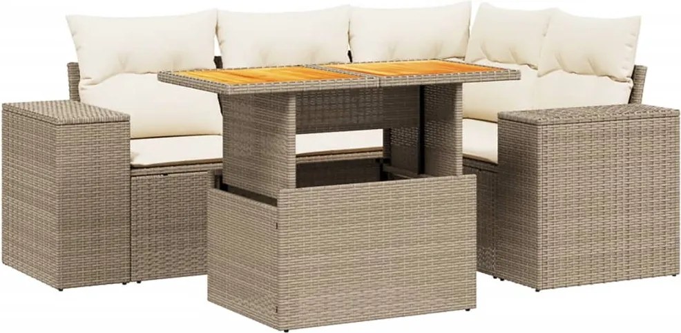 vidaXL 5 részes bézs polyrattan kerti ülőgarnitúra párnákkal