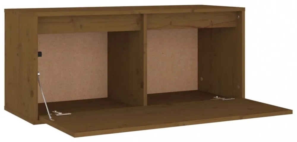 mézbarna tömör fenyőfa faliszekrény 80 x 30 x 35 cm
