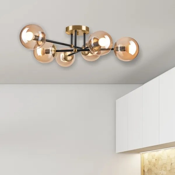 Felületre szerelhető csillár  MALENA 6xE14/5W/230V arany/fekete/füstös bézs