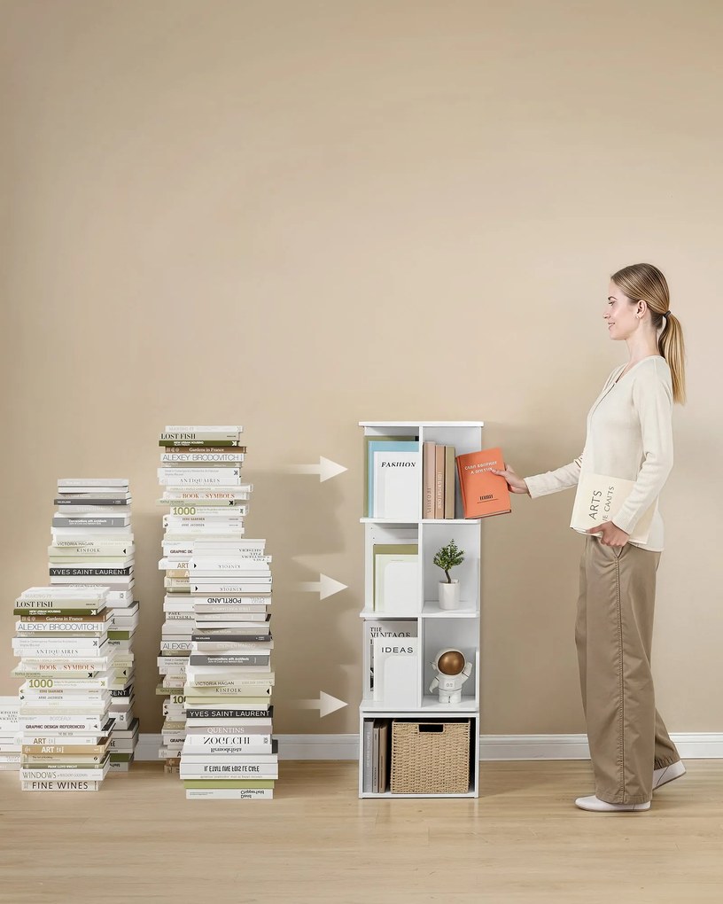 CUSTOS forgatható könyvespolc, 4 szintes tárolószekrény, felhőfehér