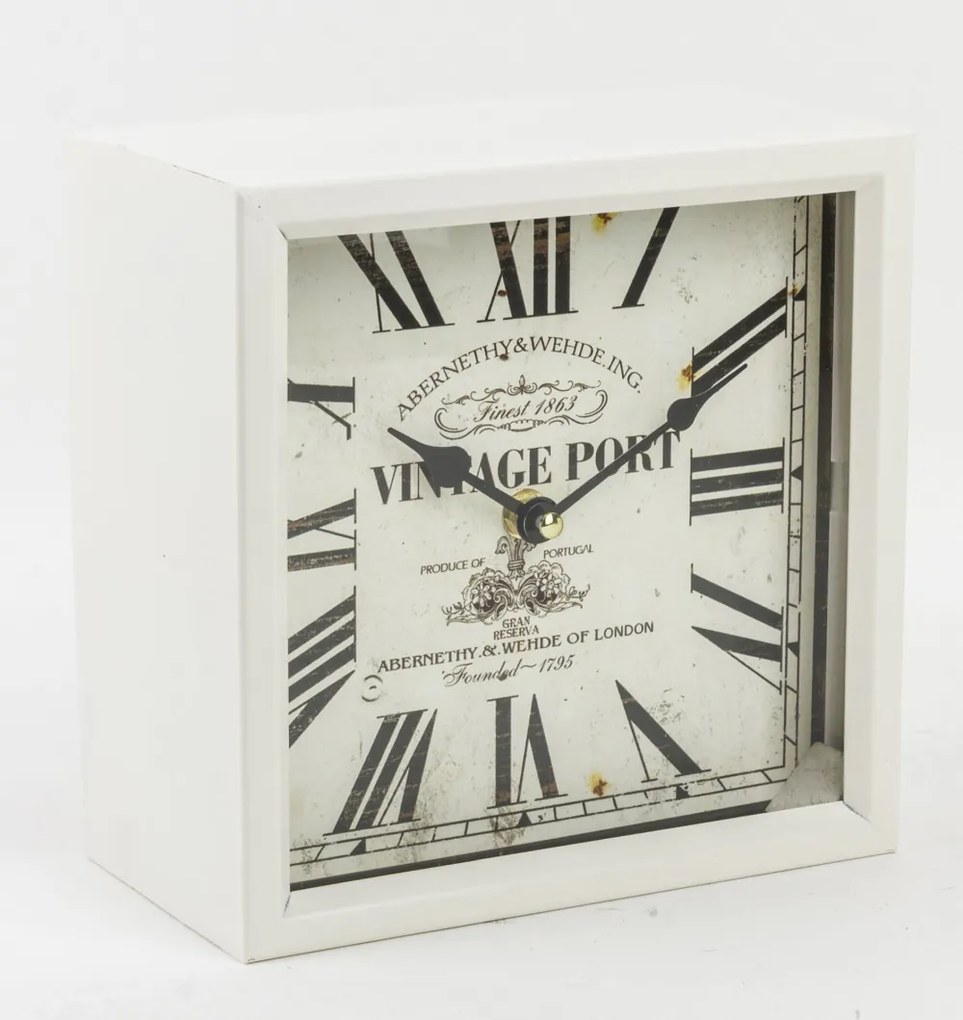 Vintage Port London szögletes kopottas fehér kvarc falióra római számokkal 20x20x10cm