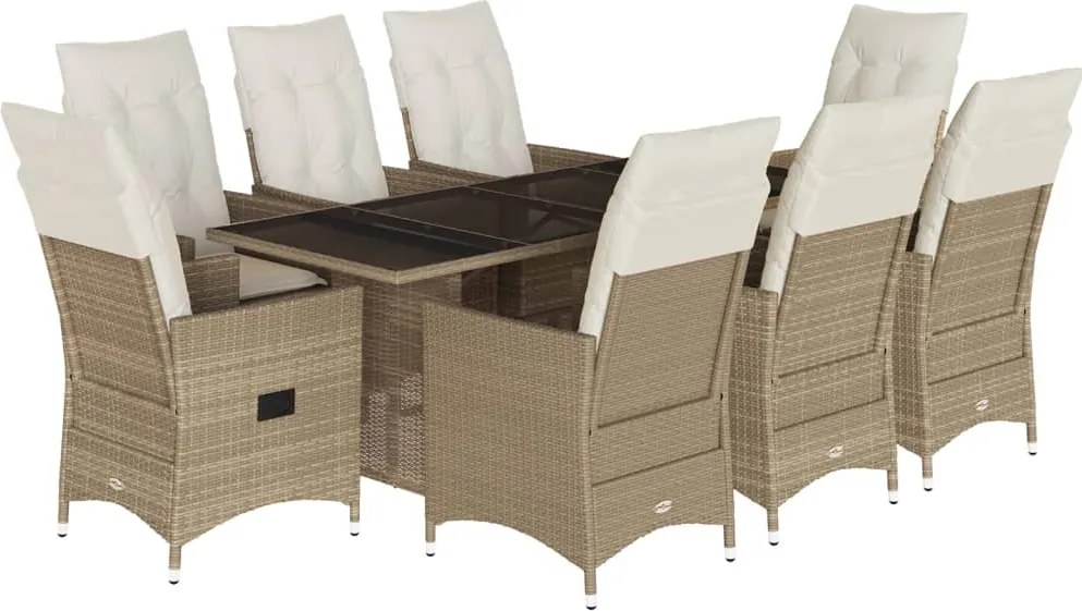 vidaXL 9 részes bézs polyrattan kerti étkezőgarnitúra párnákkal