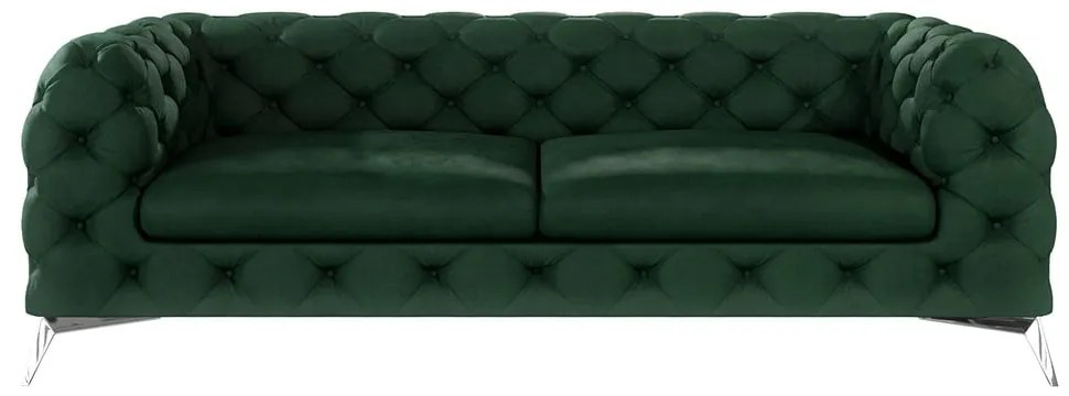 Sötétzöld bársony kanapé 225 cm Chelsea – Ropez