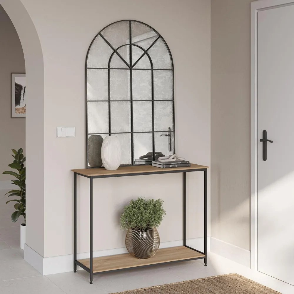 Intenso Home konzolasztal / előszobai lerakóasztal / tálalóasztal 106x35cm (Sonoma tölgy) | Masszív fém váz