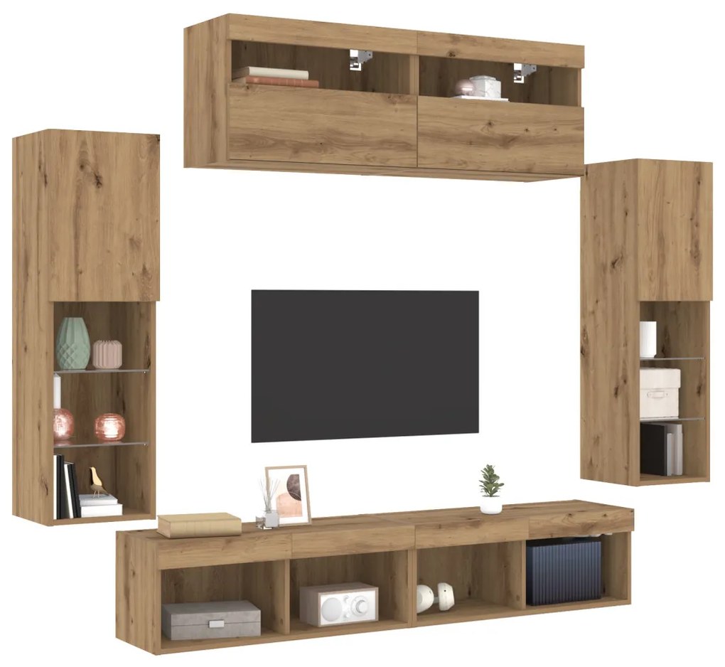 TV faliszekrények LED világítással 2 db Kézműves tölgy 80x30x30 cm